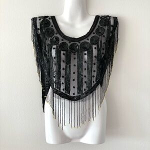 Vintage Beaded Sequined Scarf Shawl Black